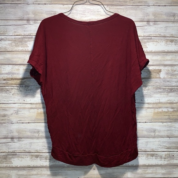 Women’s Red Maroon Lace Short Sleeve Top Shirt M - Picture 3 of 3